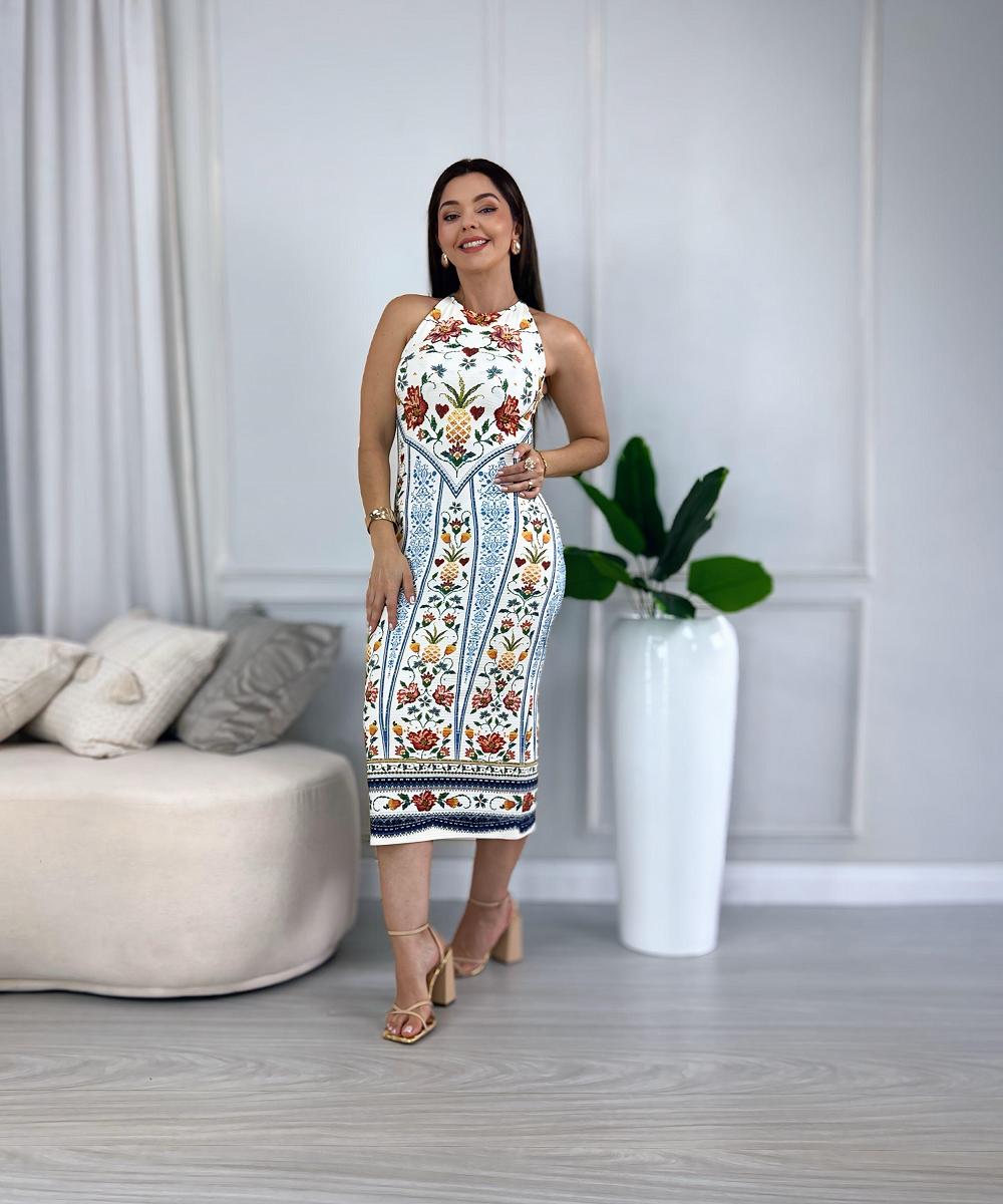 Vestidos Femininos Vestido Midi Colado Estampado Vestidos Da Farms - Main Image