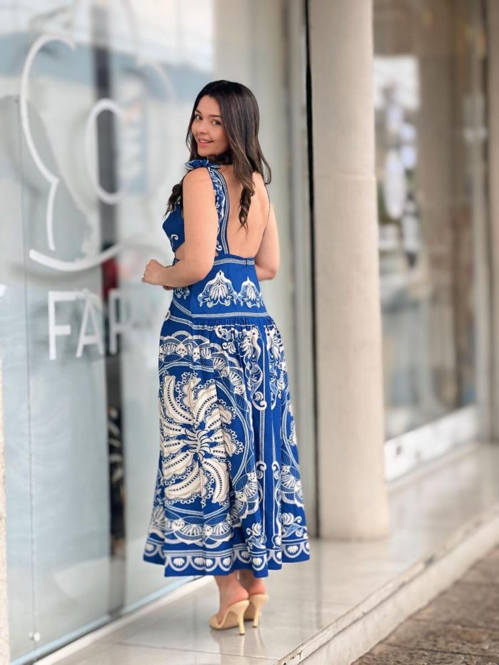 vestido cropped farm lenco jardim de banana 347948 AZUL-OFF WHITE