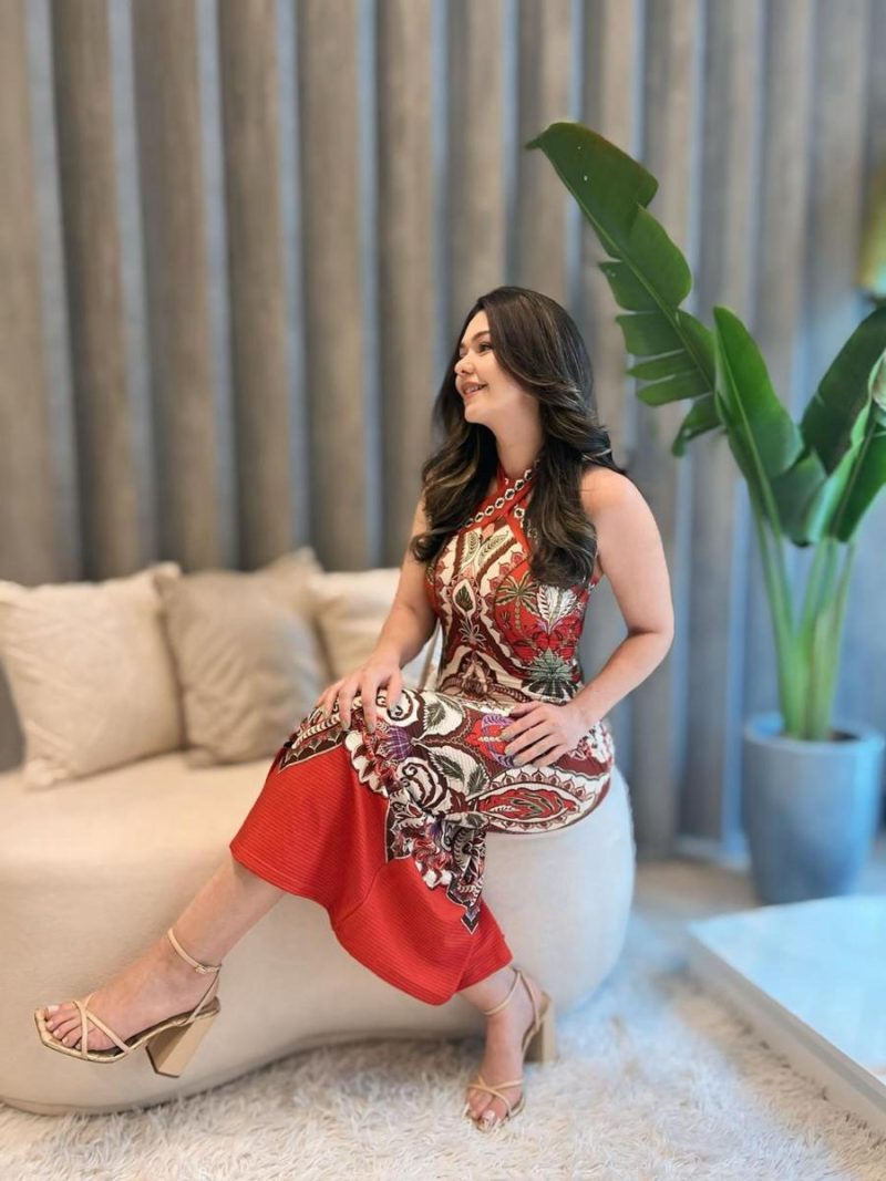 vestido midi farm odara 351882 VERMELHO-VINHO-BEGE