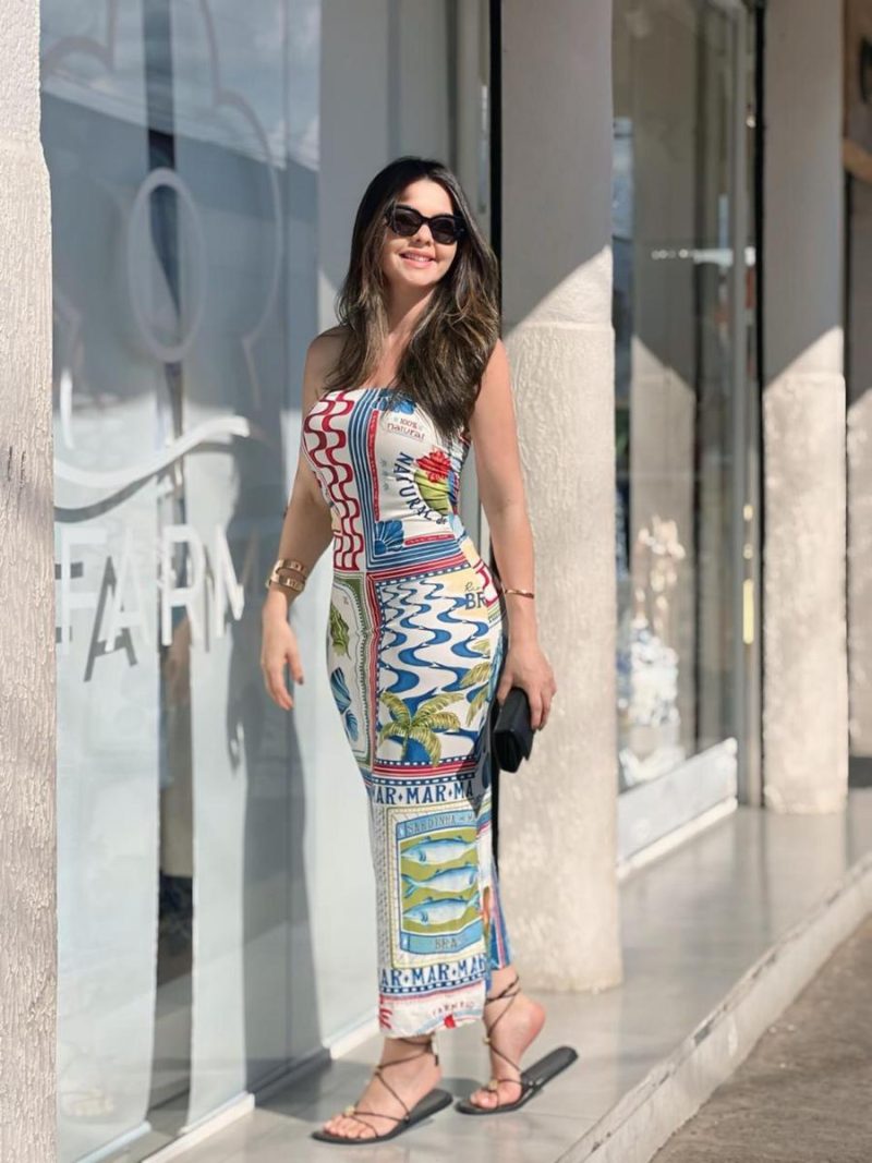 vestido sem alca farm selo praiano 351321 AZUL-VERMELHO-VERDE