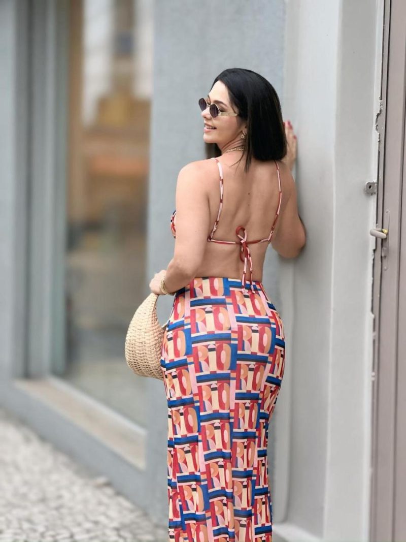 saia midi farm tule rio grafico 358154 VERMELHO-AZUL-ROSA